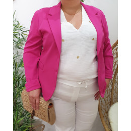 Blazer femme grande taille boutonné rose fuchsia