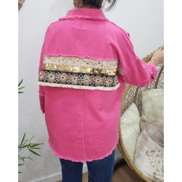 Veste femme rose fuchsia broderies et sequins Juana