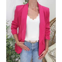 Blazer femme manches plissées fuchsia