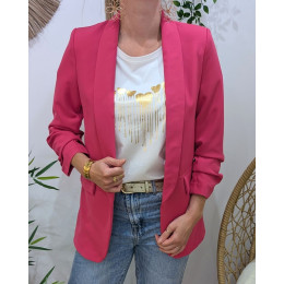 Blazer femme manches plissées fuchsia