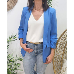 Blazer femme manches plissées bleu