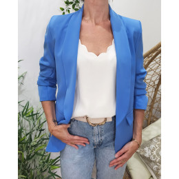 Blazer femme manches plissées bleu