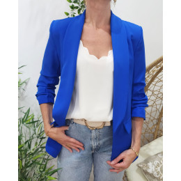 Blazer femme manches plissées bleu roi