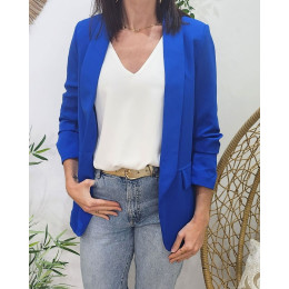 Blazer femme manches plissées bleu roi
