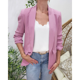 Blazer femme manches plissées vieux rose