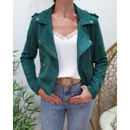 Perfecto femme vert suédine