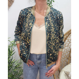 Bombers femme imprimé léopard kaki jaune