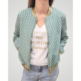 Bombers femme écru feuilles vertes Corentine