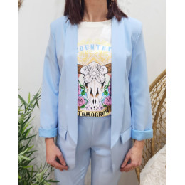 Veste blazer femme unie bleu ciel