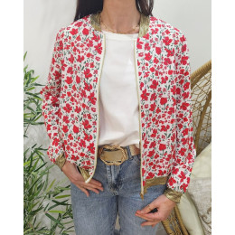 Bombers femme blanc fleurs rouges Fernande