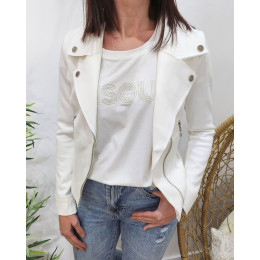 Perfecto femme fin suédine blanc