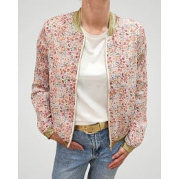 Bombers femme écru fleurs roses orangées Violaine