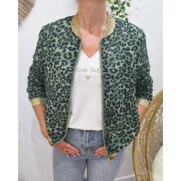 Bombers femme léopard vert et noir