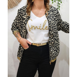 Bombers femme noir léopard beige liseré brillant