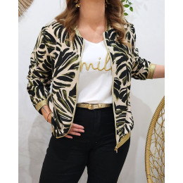 Bombers femme beige feuillages kaki