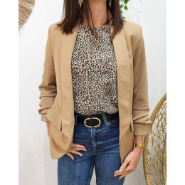 Blazer femme manches plissées camel clair