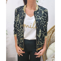 Bombers femme vert et noir motif animalier Sanna