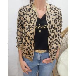 Bombers femme taupe et noir léopard paillettes dorées