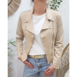Perfecto femme fin suédine beige