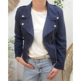Perfecto femme fin suédine marine