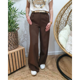 Pantalon femme fluide marron glacé taille haute Kaira