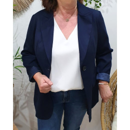 Blazer femme uni bleu marine grande taille 