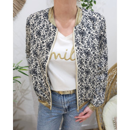 Bombers femme écru fleurs noires Adélise