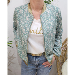 Bombers femme vert agate fleurs écrues Adélise