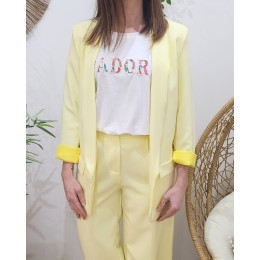Veste blazer femme unie jaune pâle