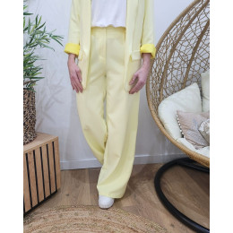 Pantalon femme fluide jaune pâle taille haute