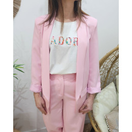Veste blazer femme unie rose baby