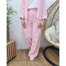 Pantalon femme fluide rose baby taille haute