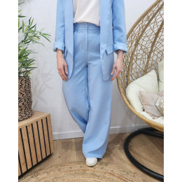 Pantalon femme fluide bleu ciel taille haute
