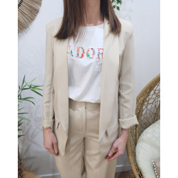Veste blazer femme unie beige clair