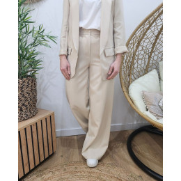 Pantalon femme fluide beige clair taille haute