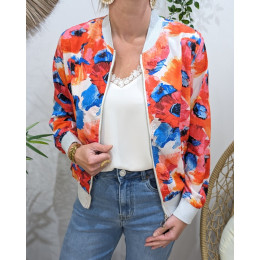 Bombers femme grosses fleurs orangées roses et bleues Rosaline