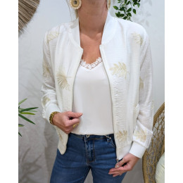 Bombers femme écru feuillages brodés dorés
