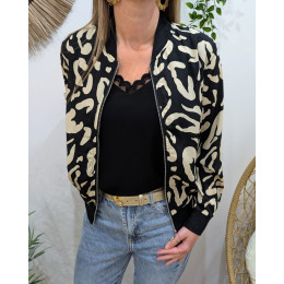 Bombers femme noir tacheté beige et liseré doré