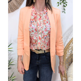 Blazer femme manches plissées corail