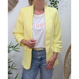 Blazer femme manches plissées jaune pâle