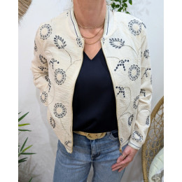 Bombers femme beige fleurs brodées marine Magdala
