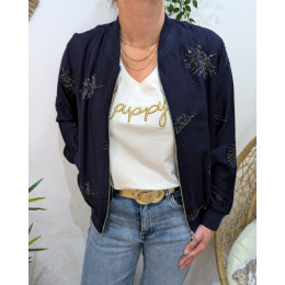 Bombers femme marine feuillages brodés dorés