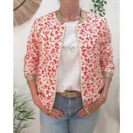 Bombers femme écru fleurs rouges Harmonie
