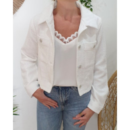 Veste femme courte blanche boutons strass