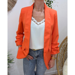 Blazer femme manches plissées orange corail