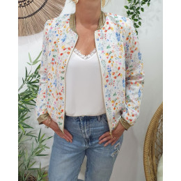 Bombers femme écru fleurs multicolores Mélinaé