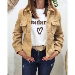 Veste femme bouclettes camel boutons dorés Paloma