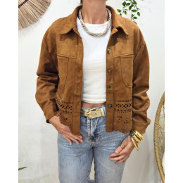 Veste femme suédine ajourée camel Ysoria