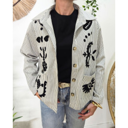 Veste femme noire et blanche à rayures
