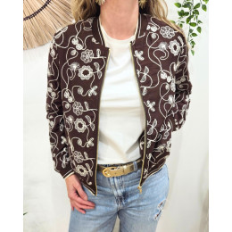 Bombers femme marron fleurs brodées beiges Ysoriah